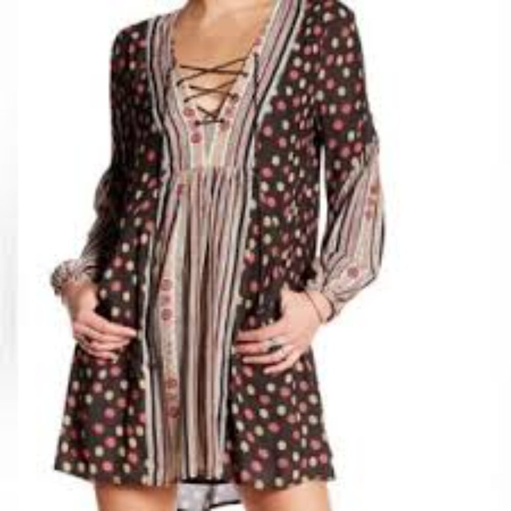 Free People Women's Rain or Shine Printed Dress Black Size SP NWOT